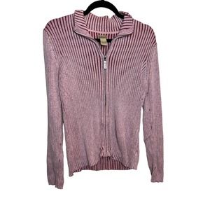Ruff Hewn Vintage Red Vertical Ribbed Zipper Jacket Women Size Large 100% Cotton